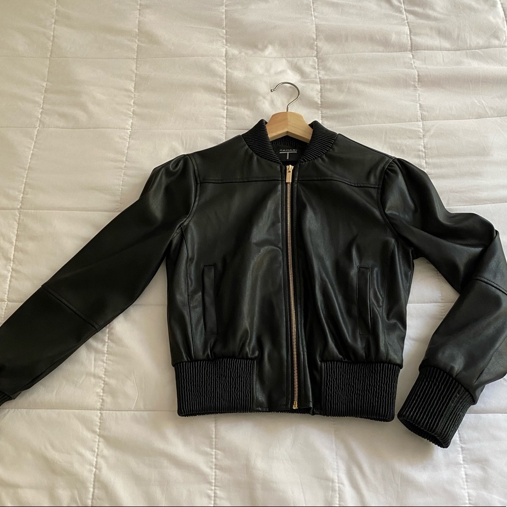 Tahari Faux Leather Bomber Jacket (XS)